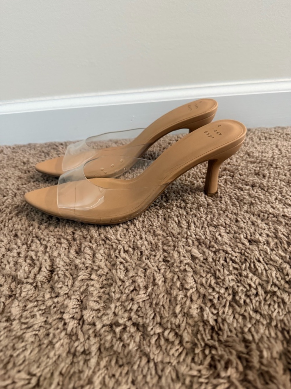 a new day Tan Clear Mule Heels